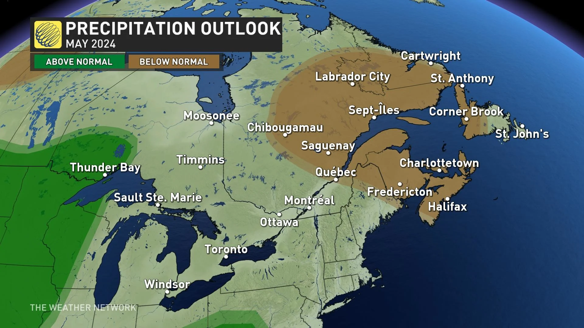 Eastern Canada precipitation outlook for May