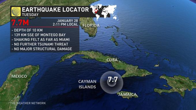 The Weather Network Major Earthquake Near Jamaica Felt As Far