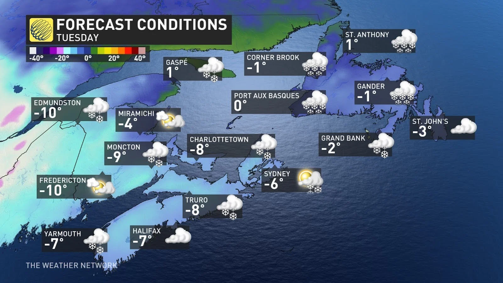 Atlantic Canada Tuesday forecast conditions and temperatures - Feb. 17, 2025