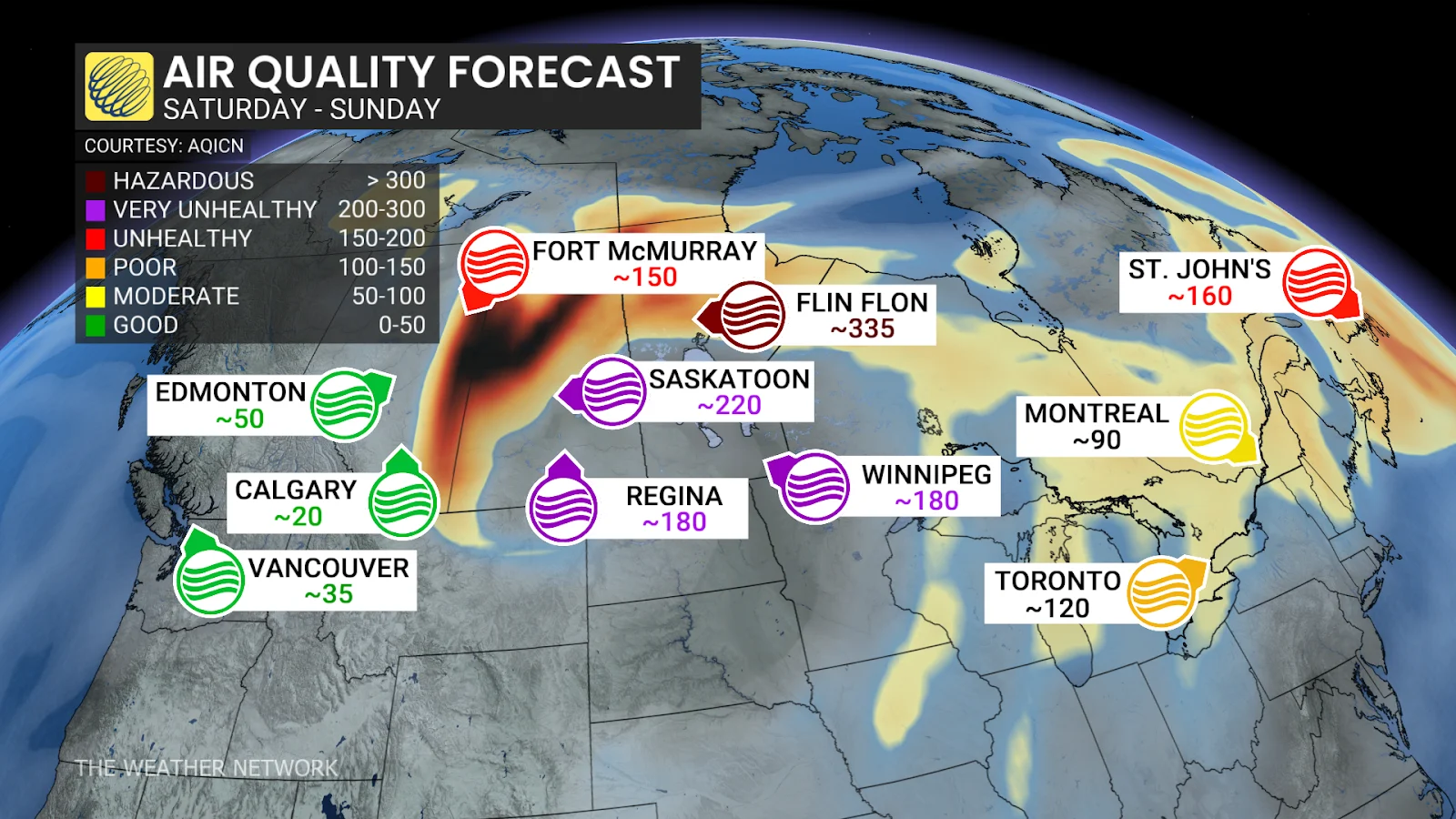Canada weekend air quality forecast - Aug. 8, 2025