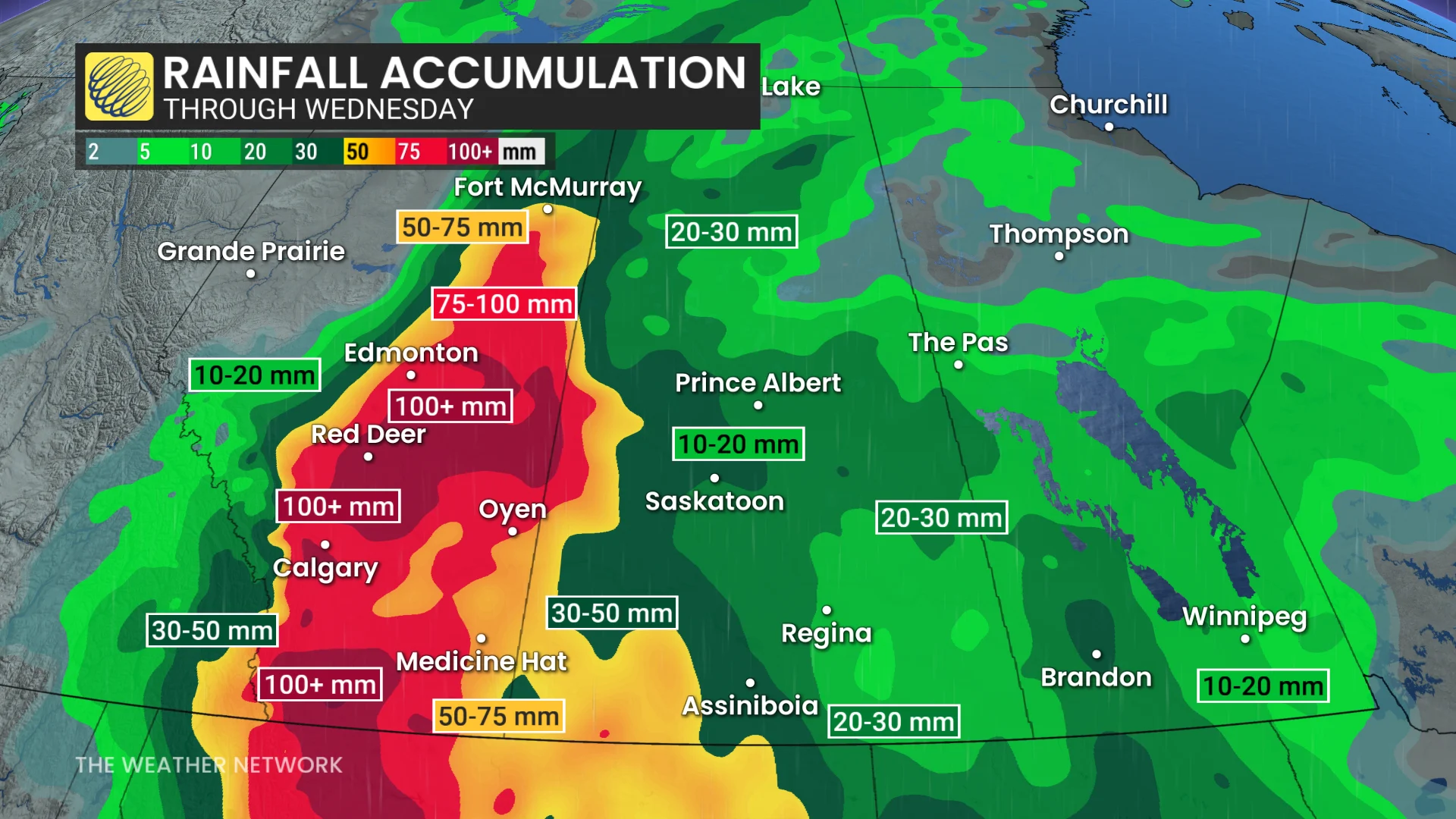 Prairies rainfall through Wednesday