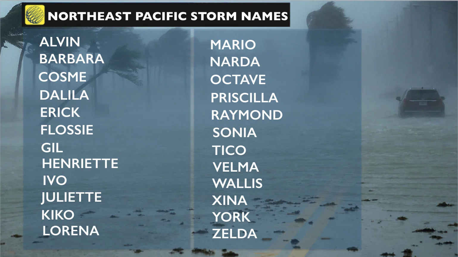 2019 East Pacific Storm Names