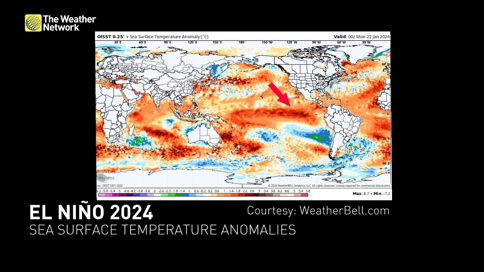 El Nino Ocean Temperatures January 2024