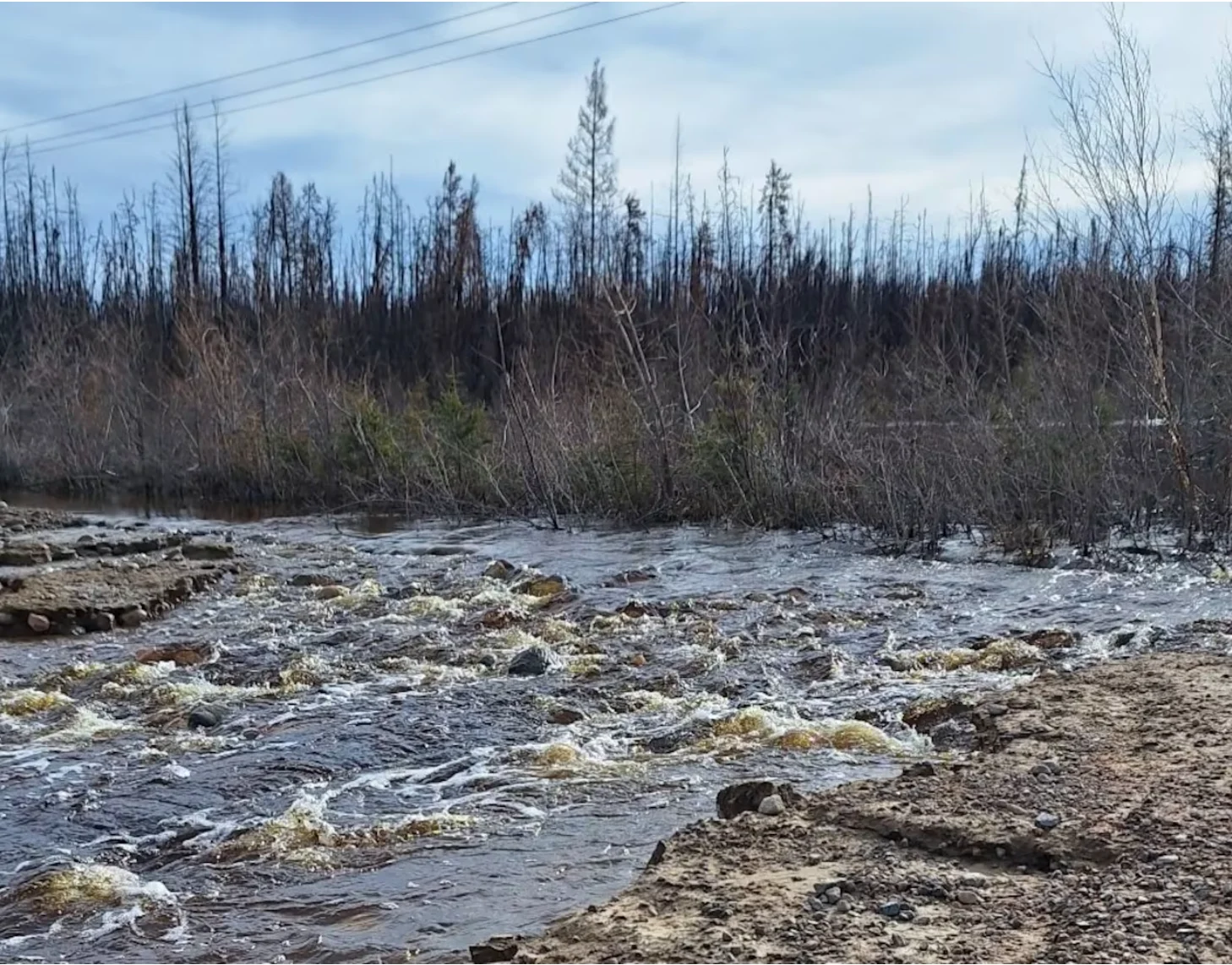 CBC: One of the places that is washed out on Highway 918, the only road access to the community of Patuanak, in northwest Saskatchewan. (Submitted by Candyce Paul)