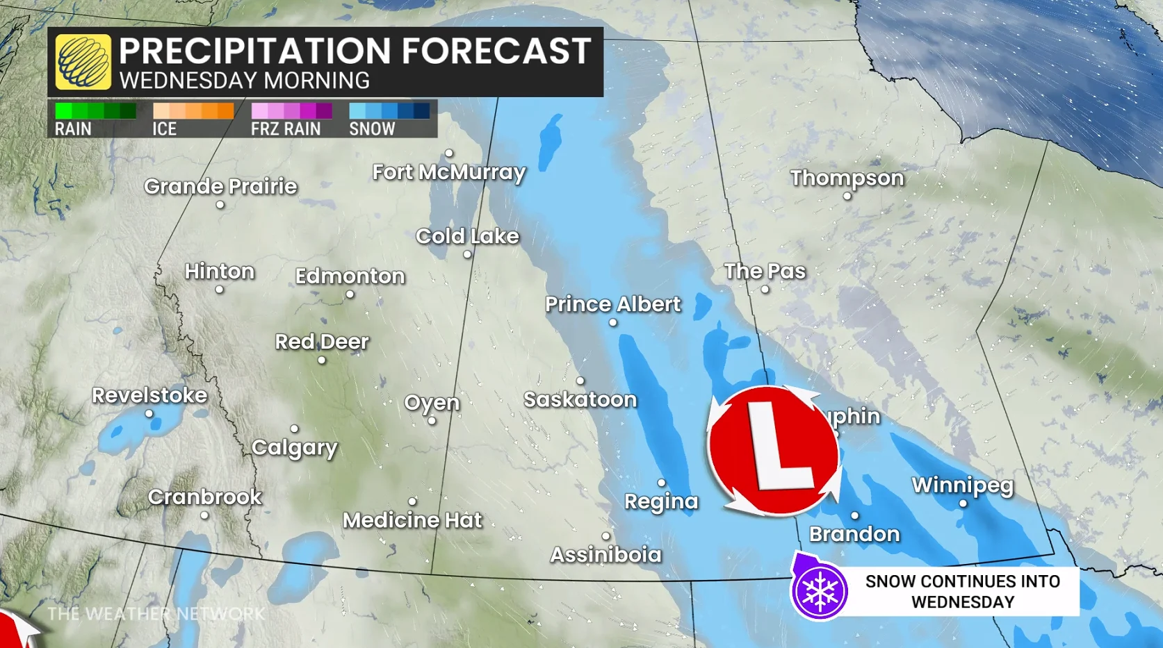 Prairies precipitation timing Wednesday morning