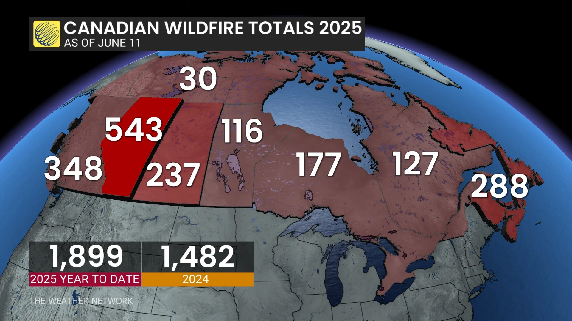 Canada wildfire totals 2025 as of June 11