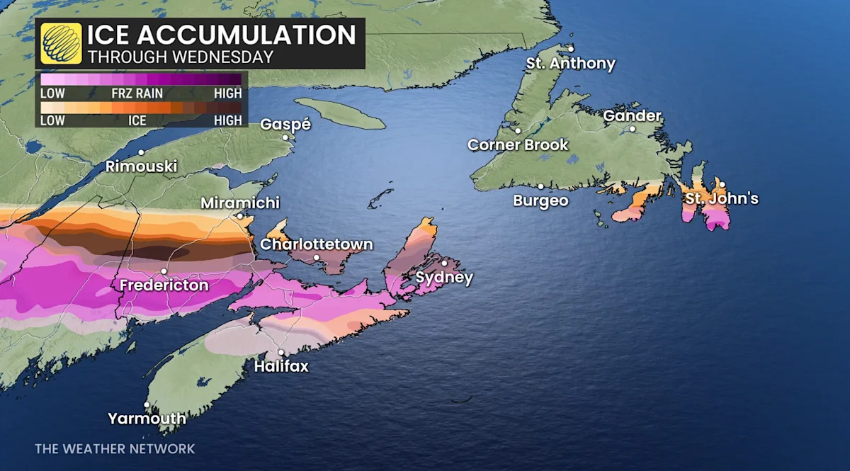 Spring snow and ice threat spread across Atlantic Canada - The Weather ...
