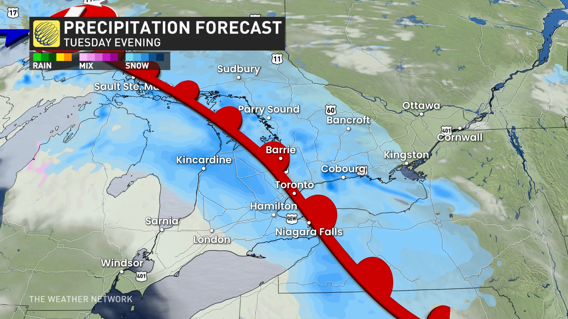 Tuesday evening Ontario precipitation timing