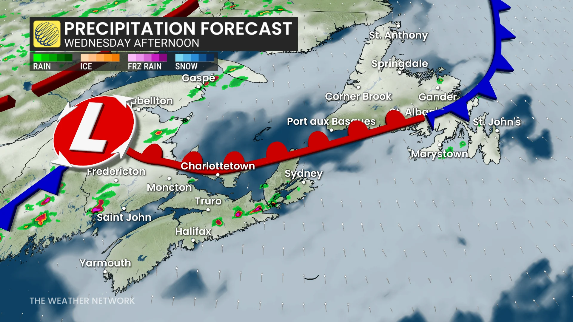 Wednesday afternoon Atlantic Canada precipitation timing