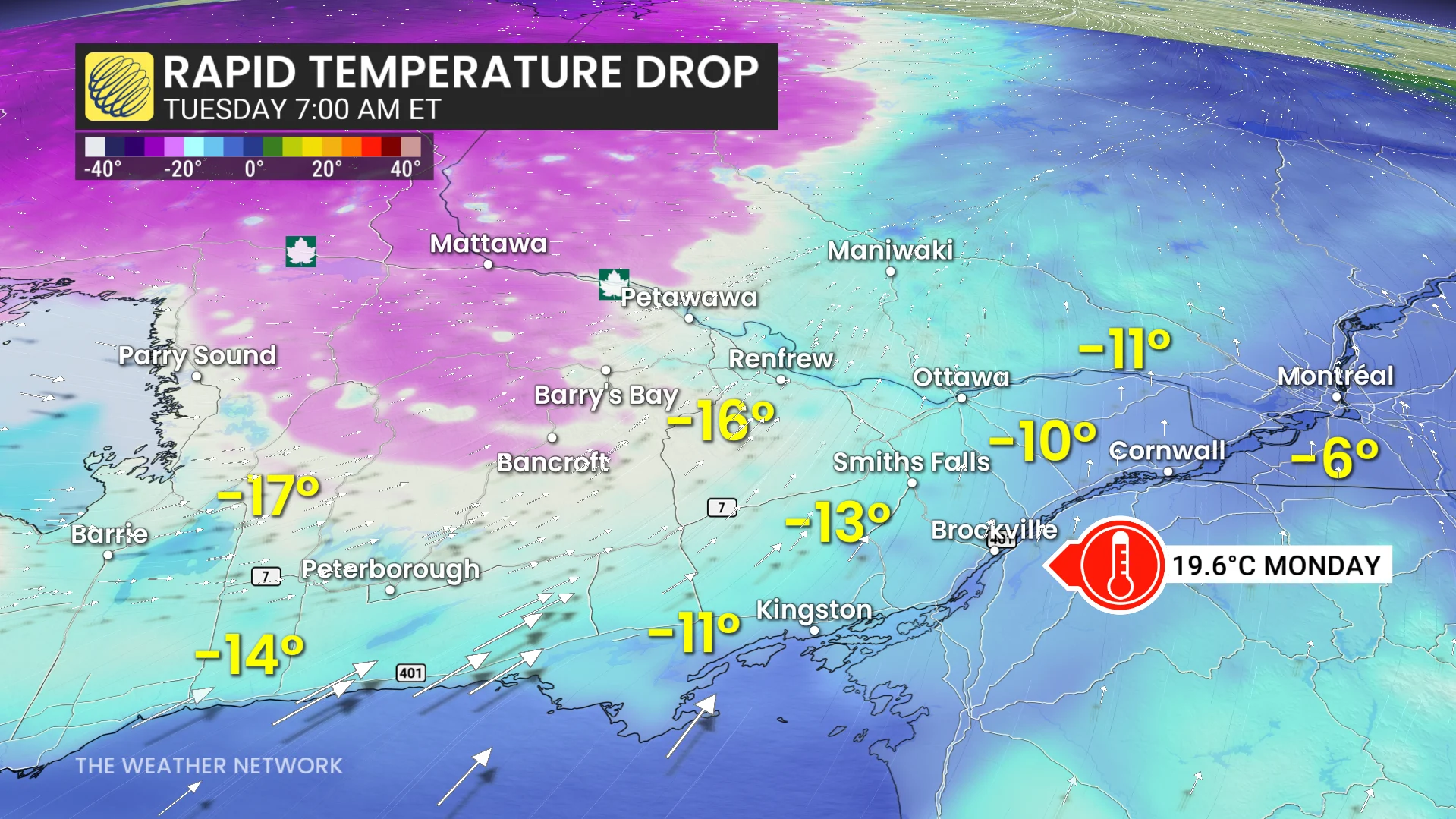Tuesday morning Ontario rapid temperature drop