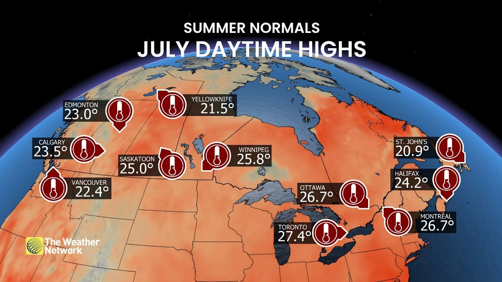 July average daytime highs Canada