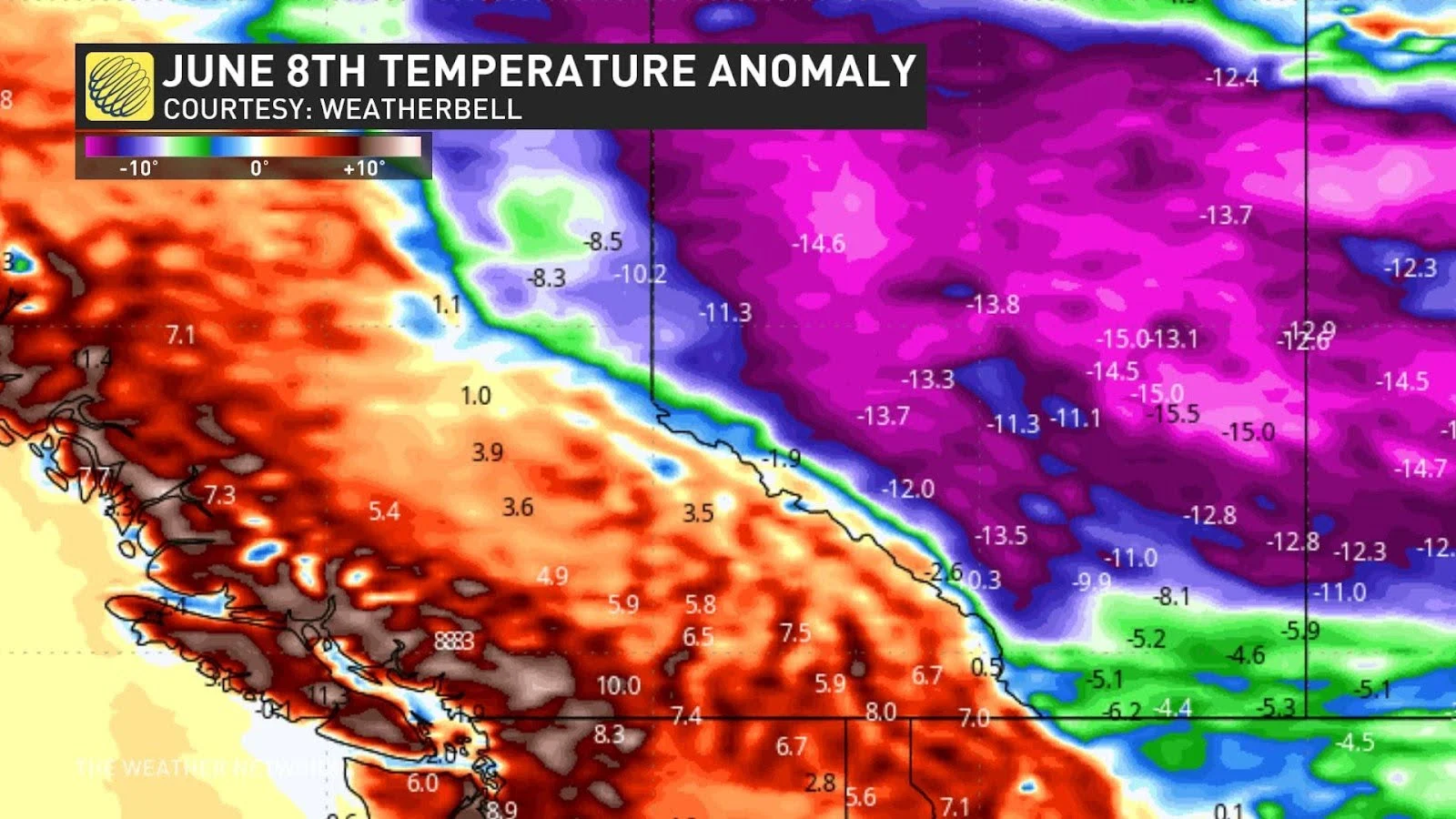 Western Canada temperature anomaly