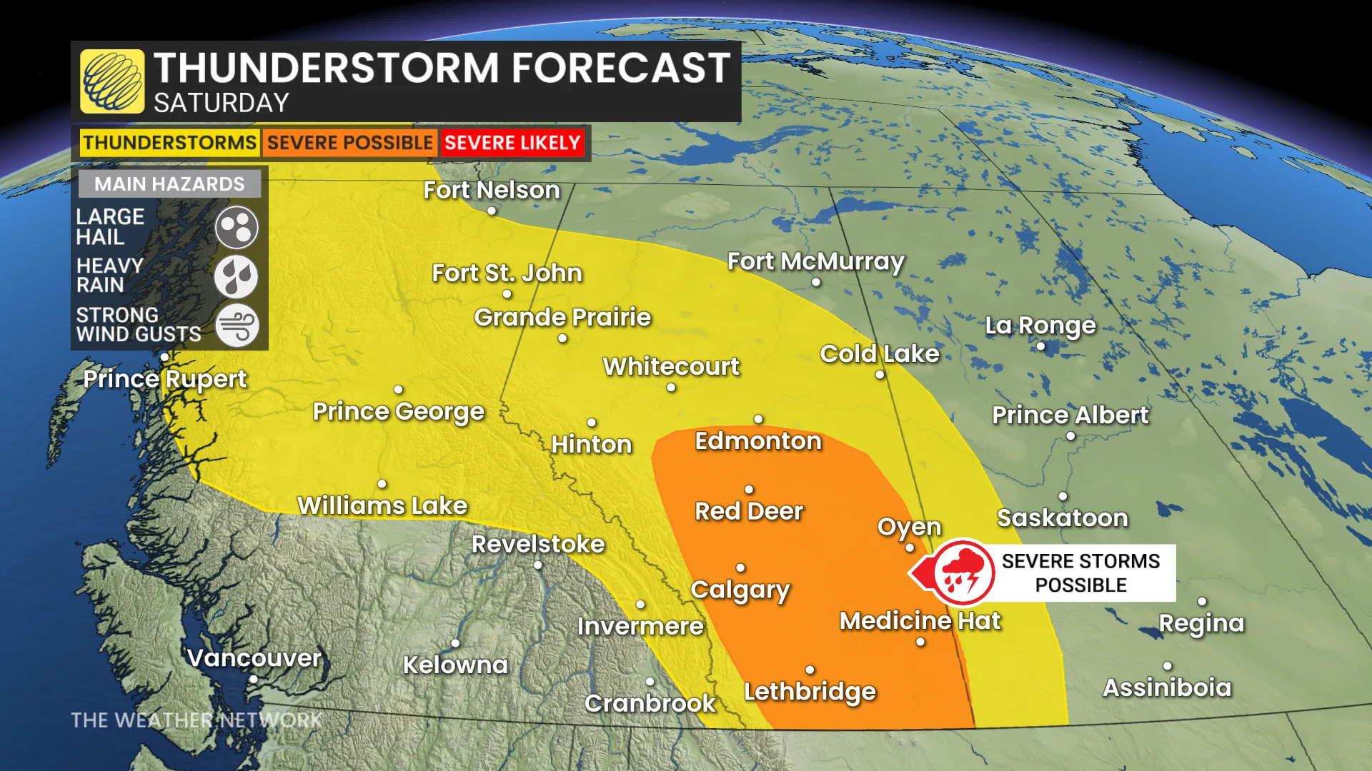 Alberta storm risk map Saturday