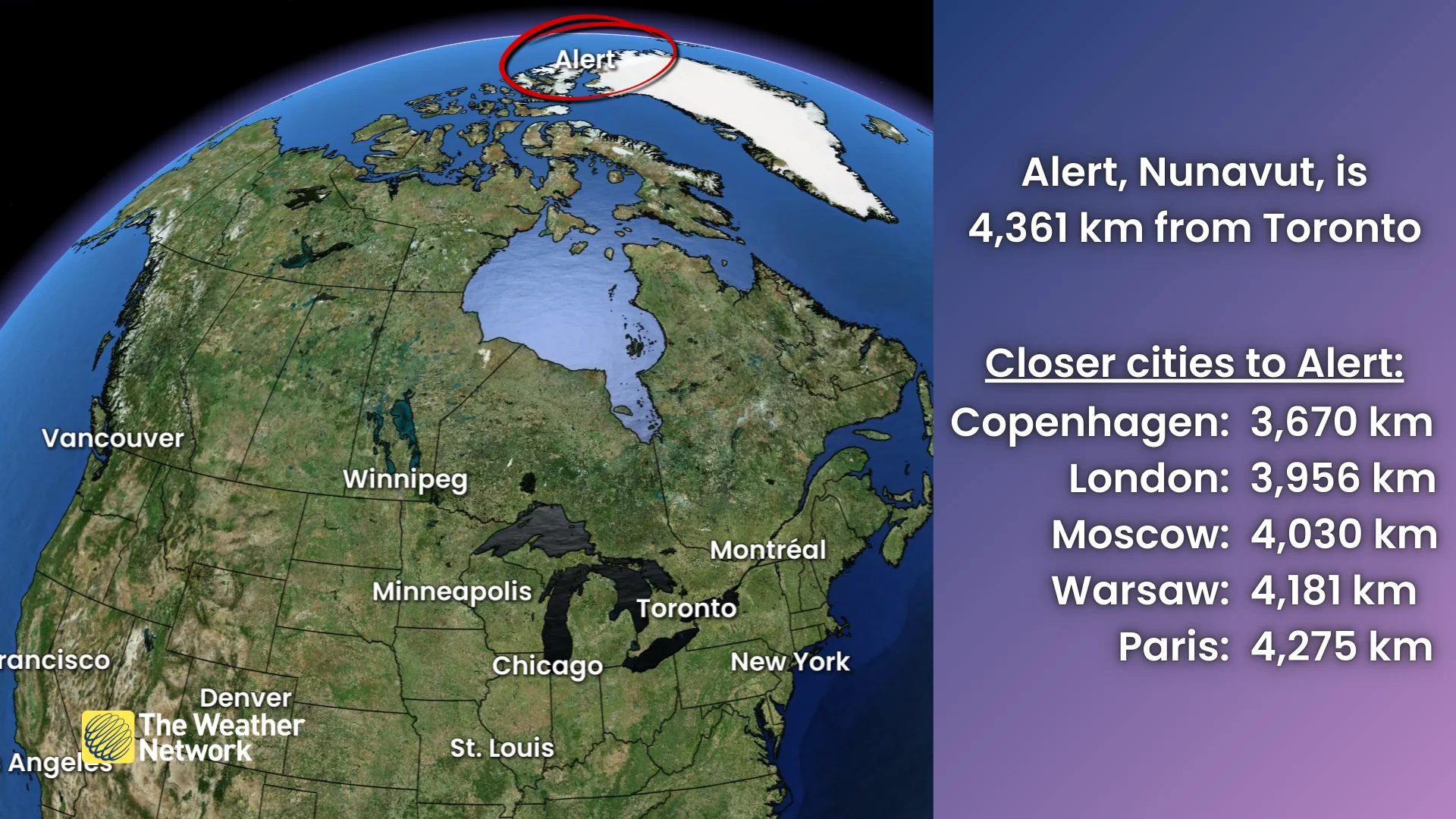 Distances from Alert, Nunavut
