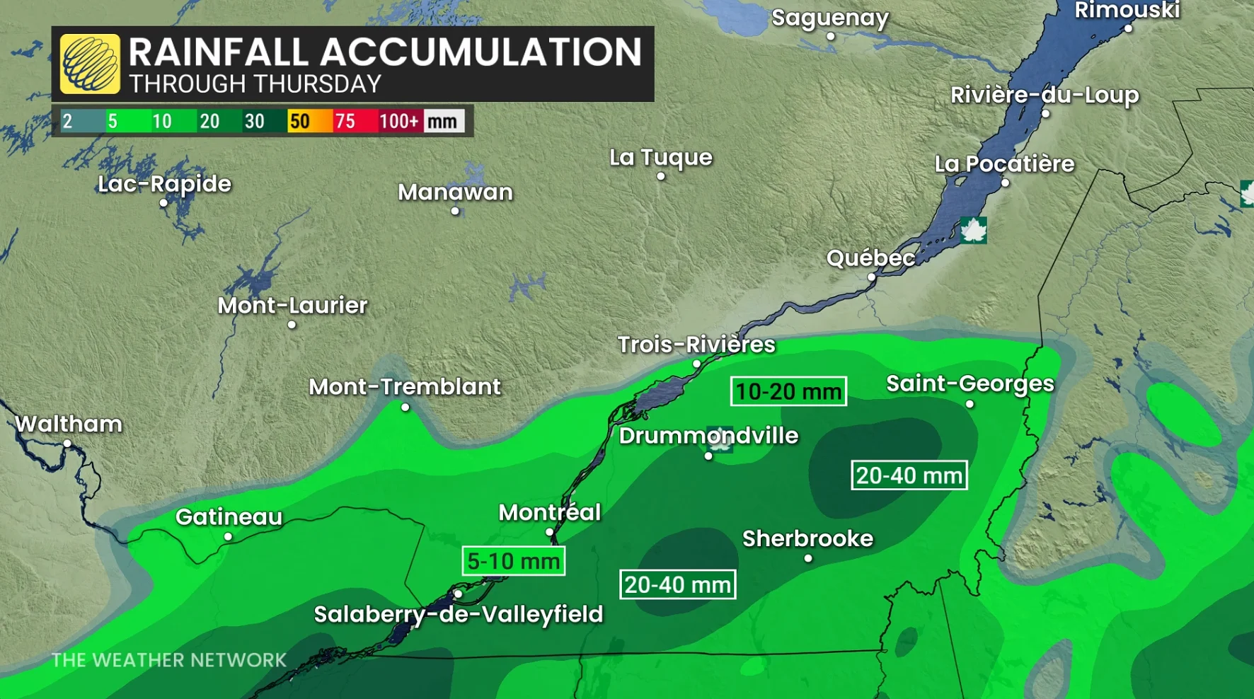Baron - Quebec rainfall through Thursday - Mar 10
