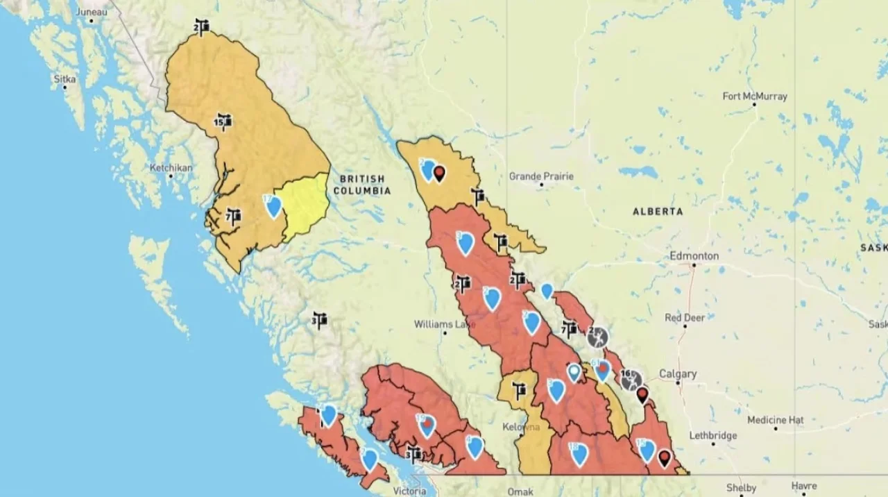Danger rating map/Avalanche Canada via CBC