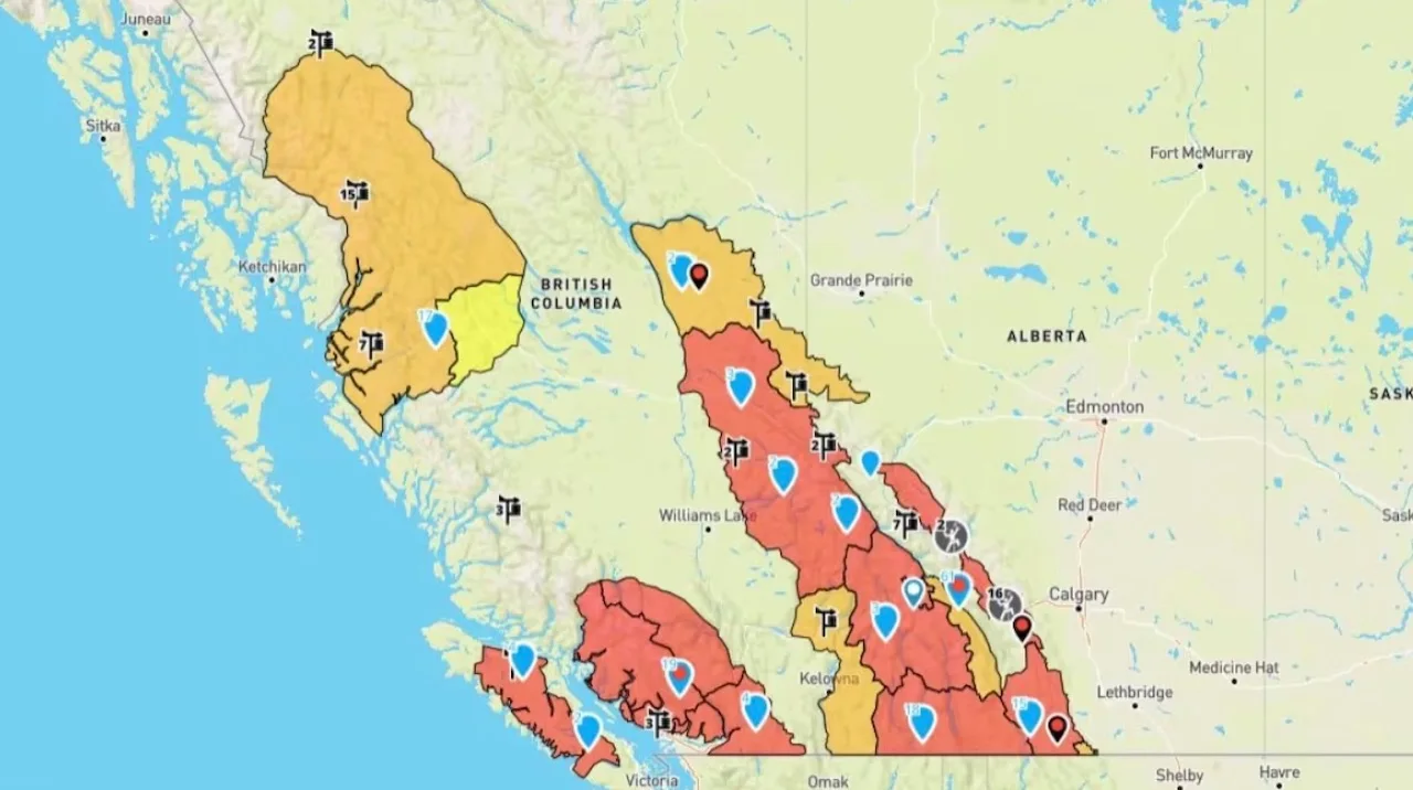Danger rating map/Avalanche Canada via CBC