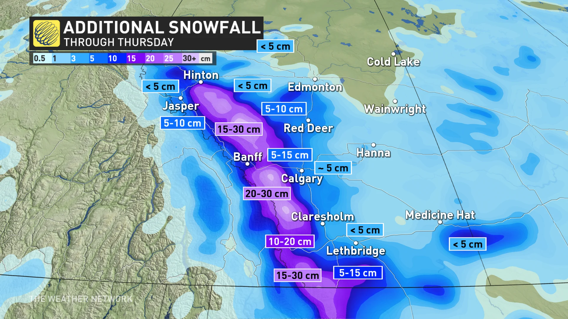 Baron_Alberta snowfall map through Thursday_May 1