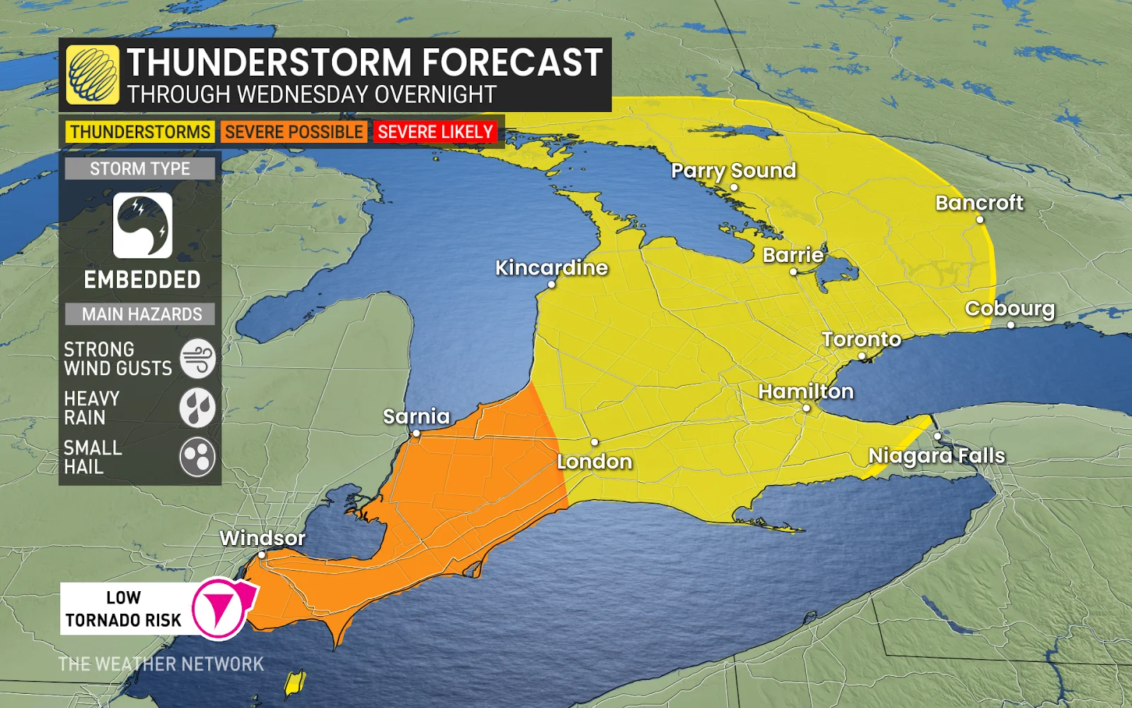 Ontario thunderstorm forecast Wednesday