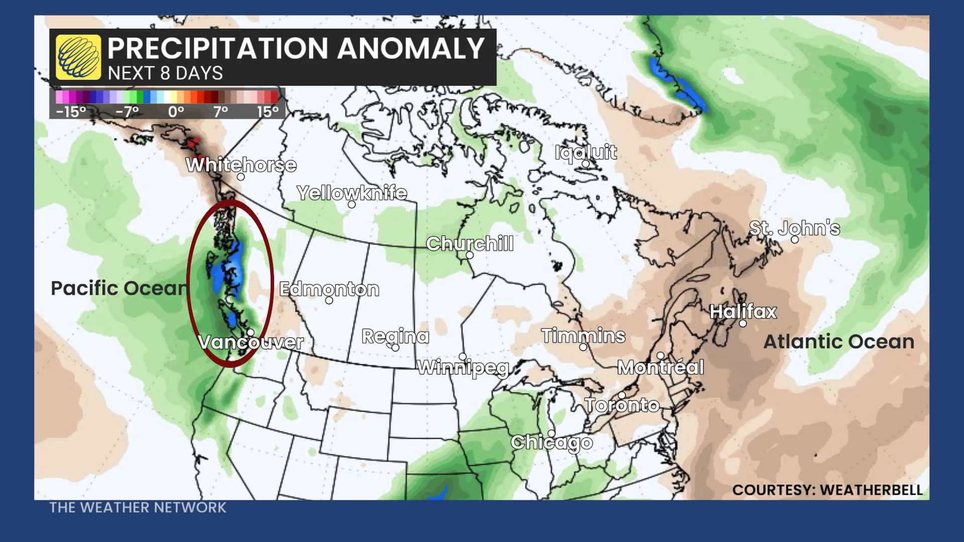 B.C. precipitation anomaly next eight days_Nov. 6