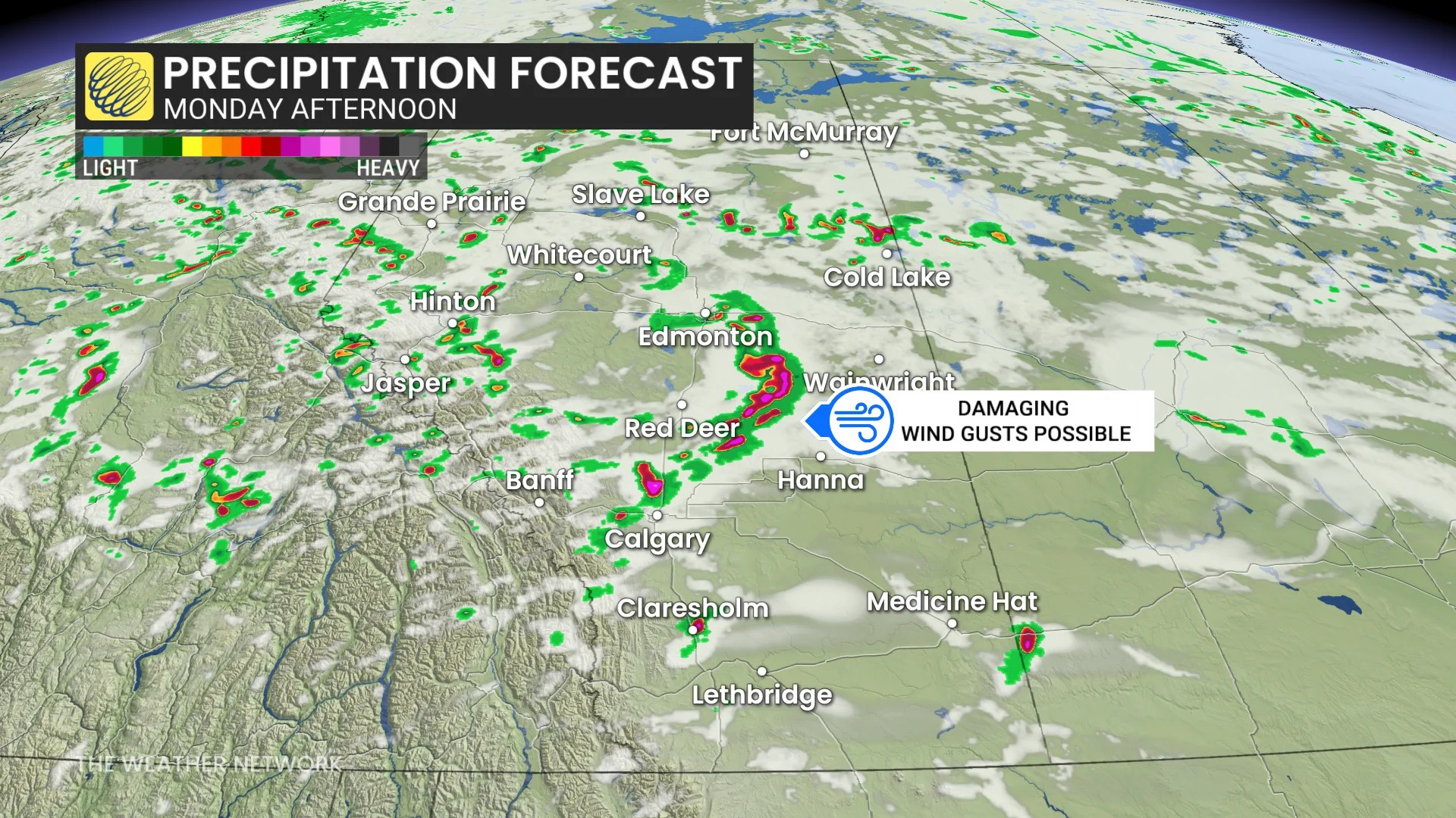 Baron - Alberta precipitation Monday afternoon - Aug 10