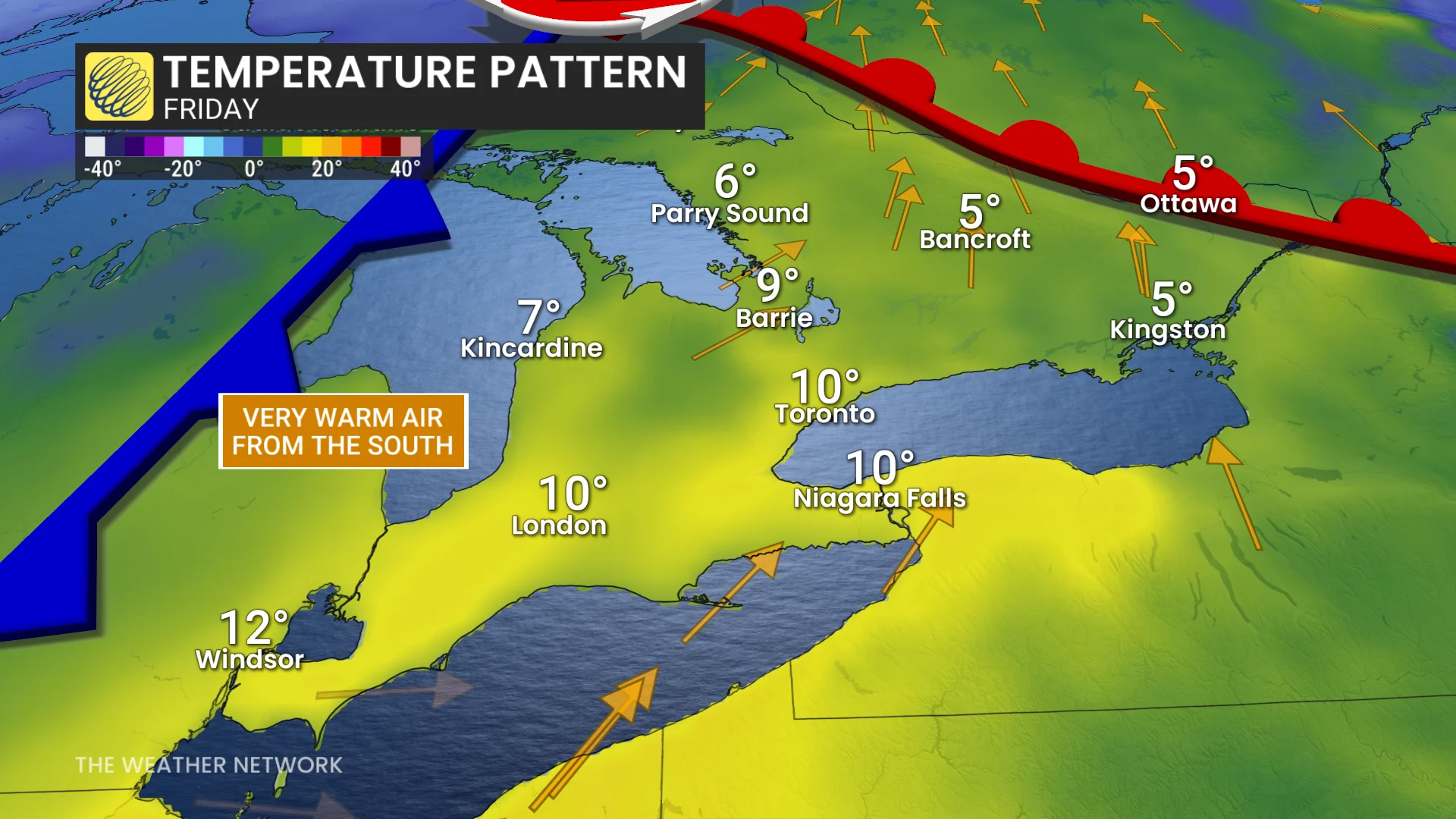 Southern Ontario temperatures Friday