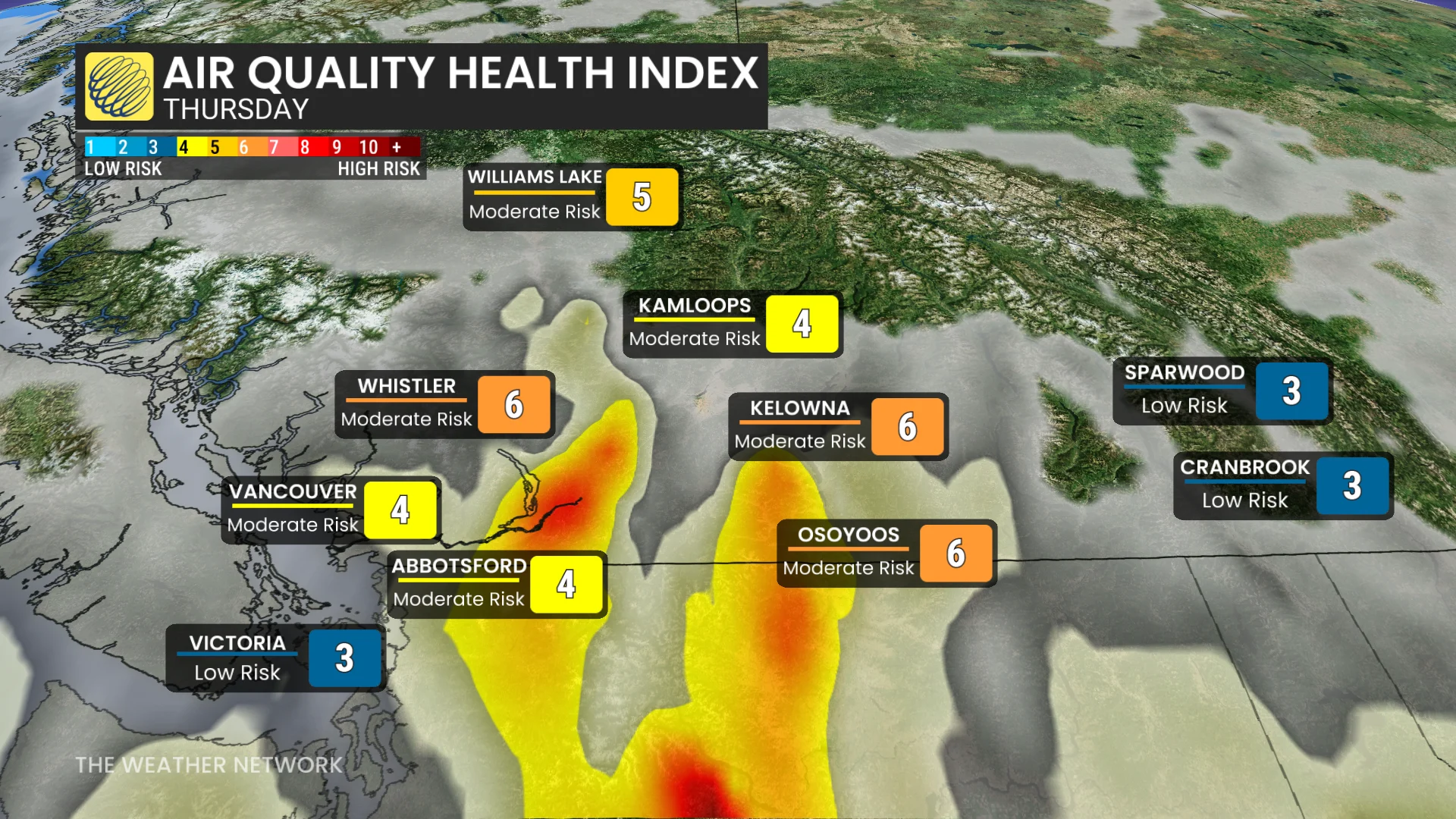Southern B.C. Thursday forecast smoke and air quality - Aug. 12, 2026