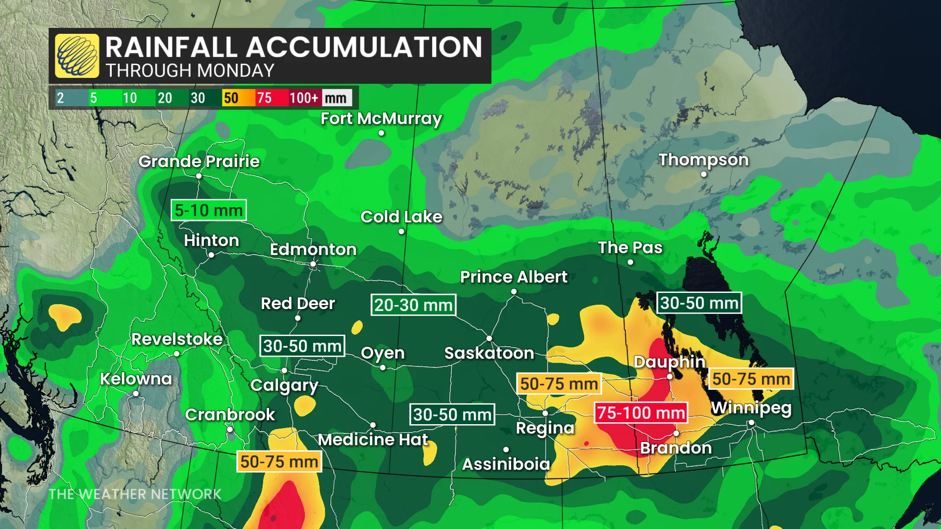 Prairies rainfall through Monday