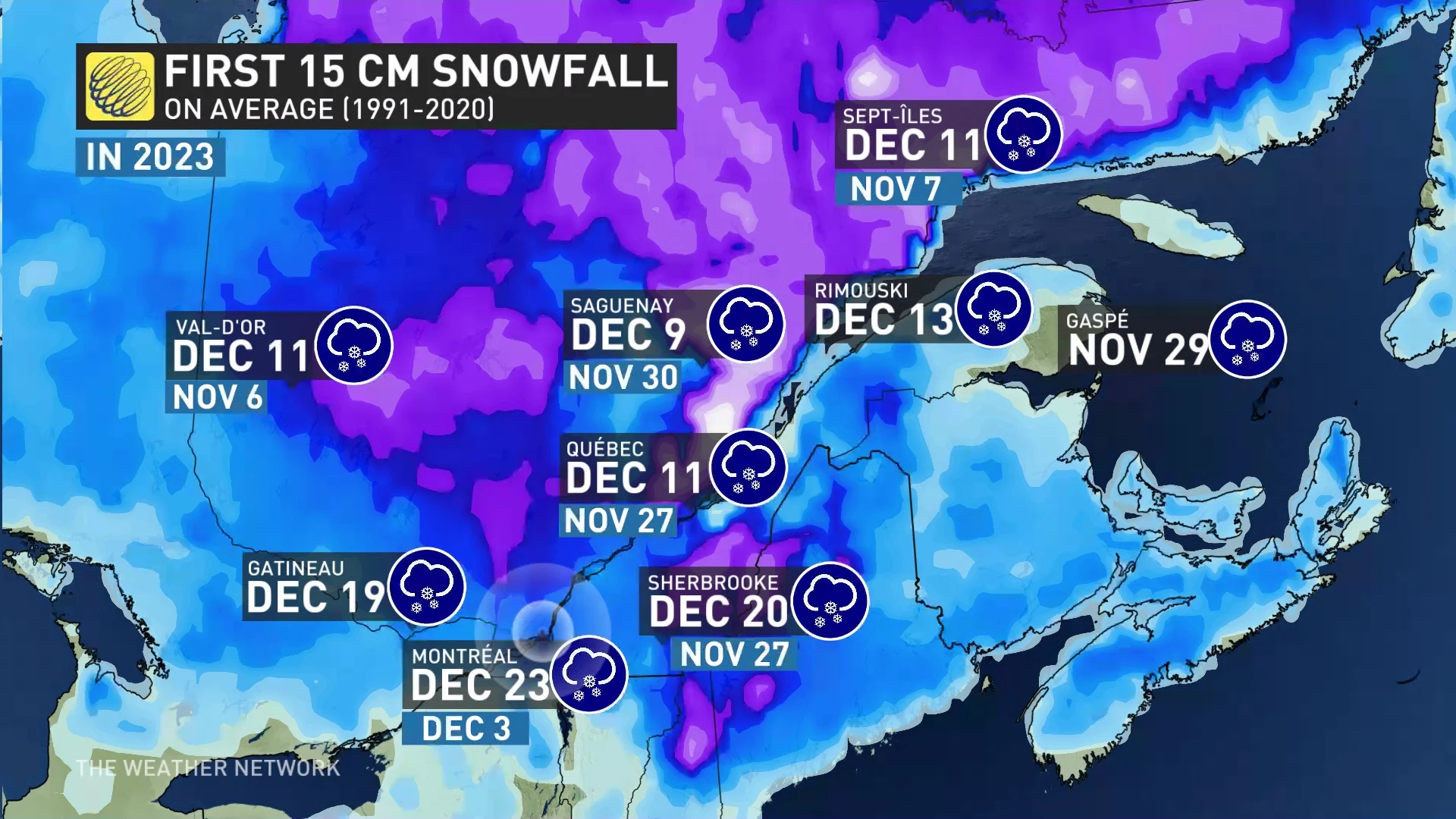 Montreal - first snow average in Quebec