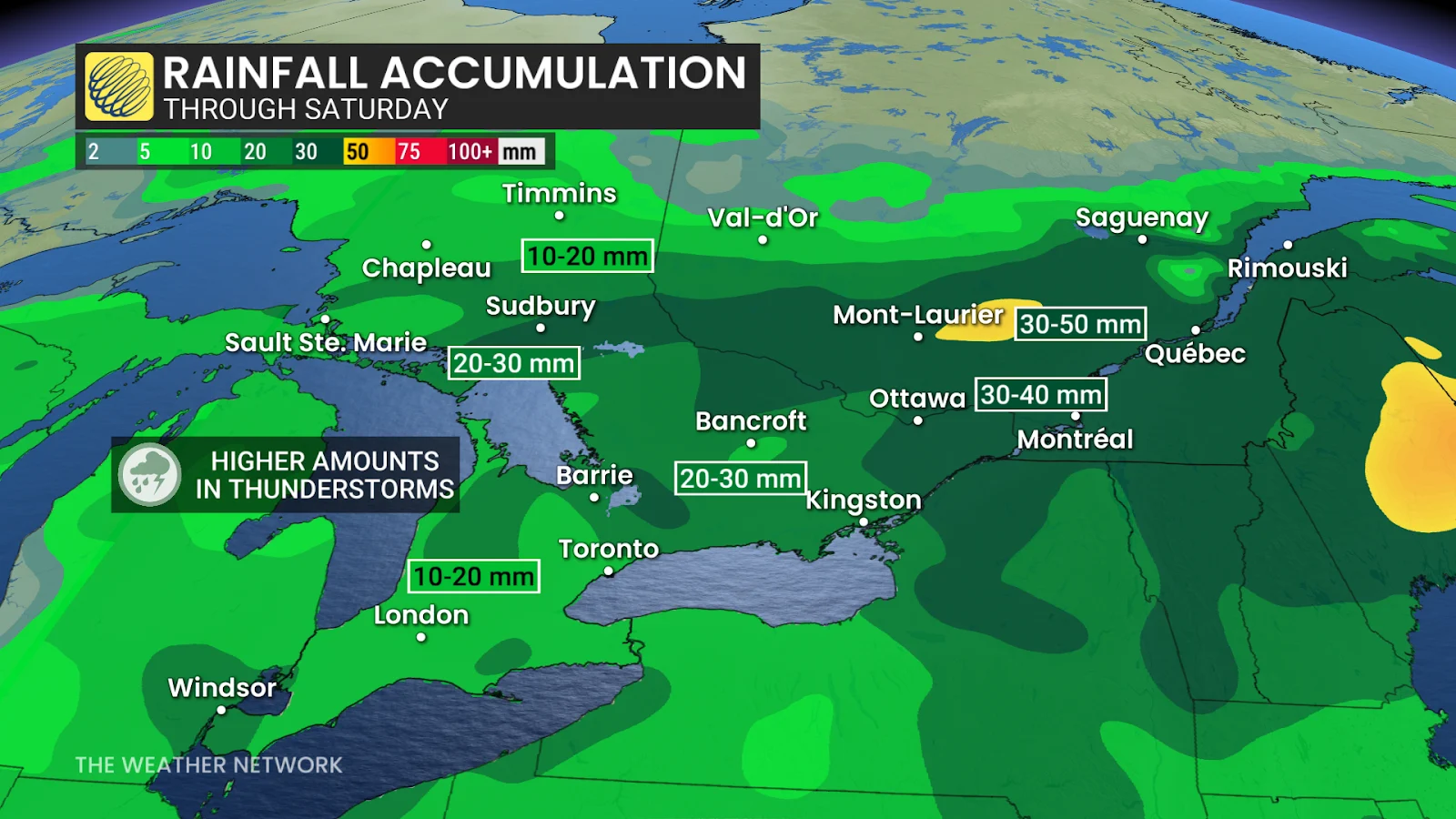 Ontario rainfall outlook through Saturday