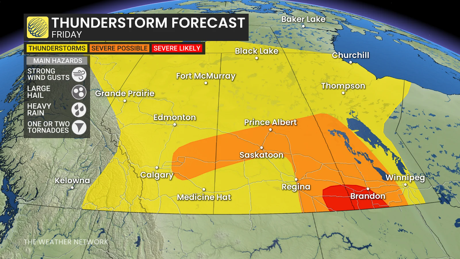 Prairies Friday severe thunderstorm risk - June 27, 2025