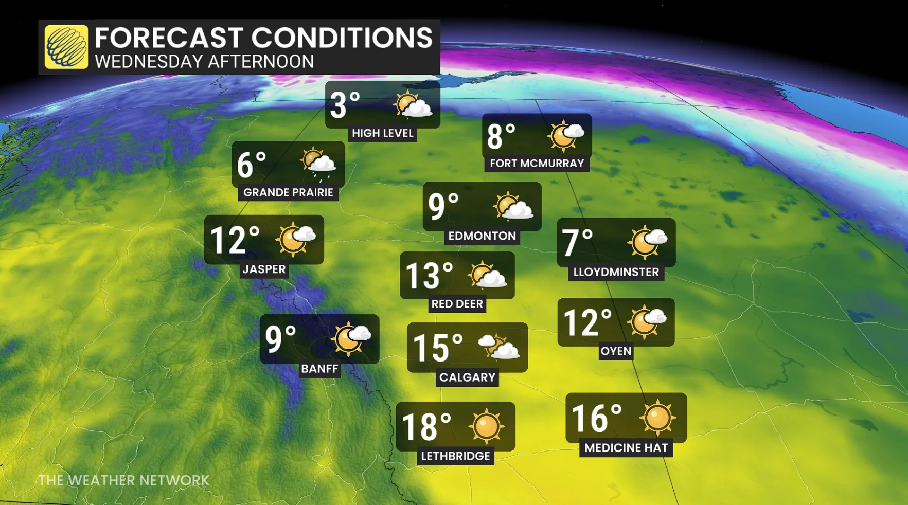 Baron - Alberta temperatures Wednesday - Feb 3