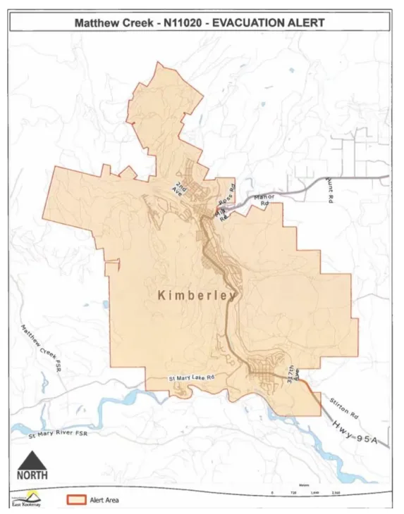 CBC - Evacuation alert area of Kimberley BC