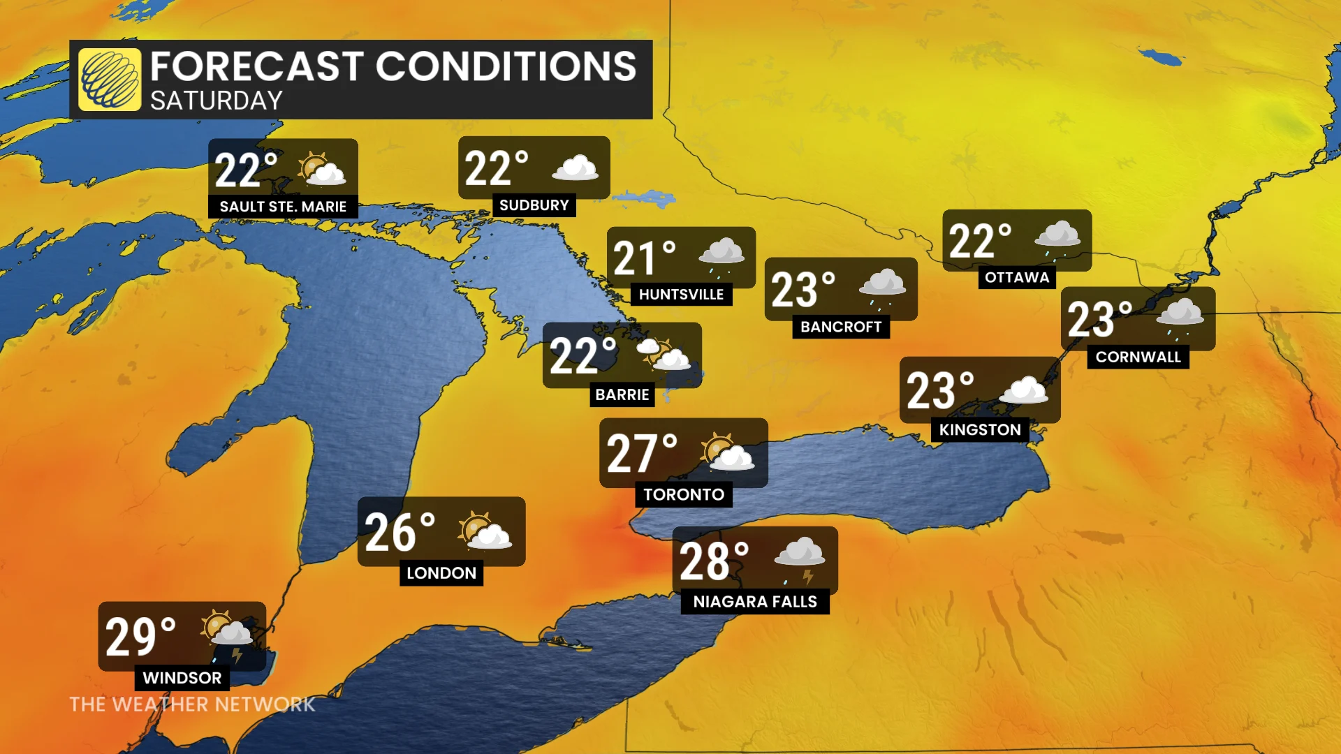 Baron - Ontario Saturday temperatures - June25