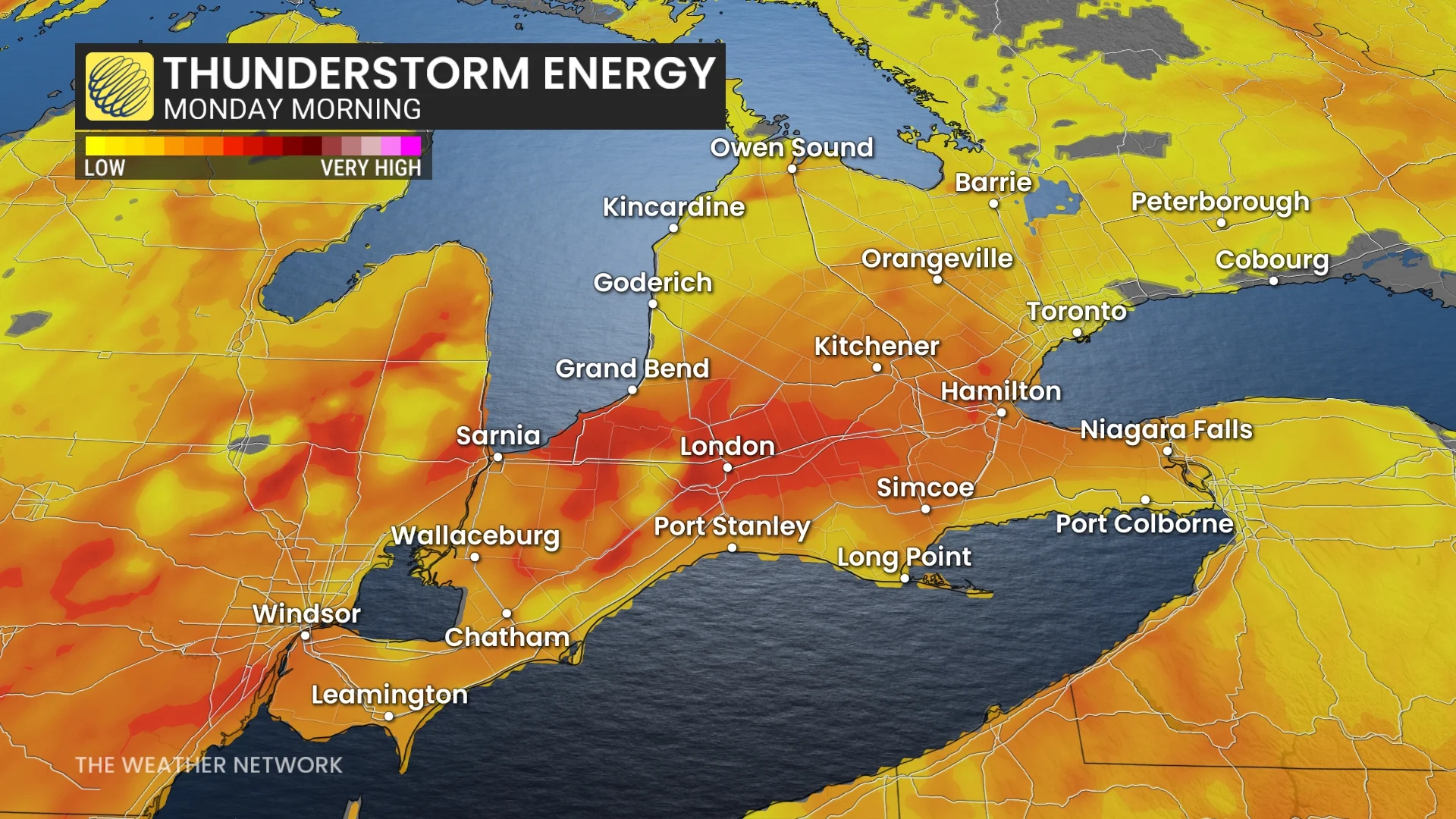 Ontario thunderstorm energy Monday morning