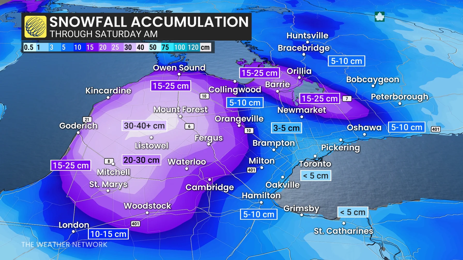 Ontario snowfall accumulation through Saturday