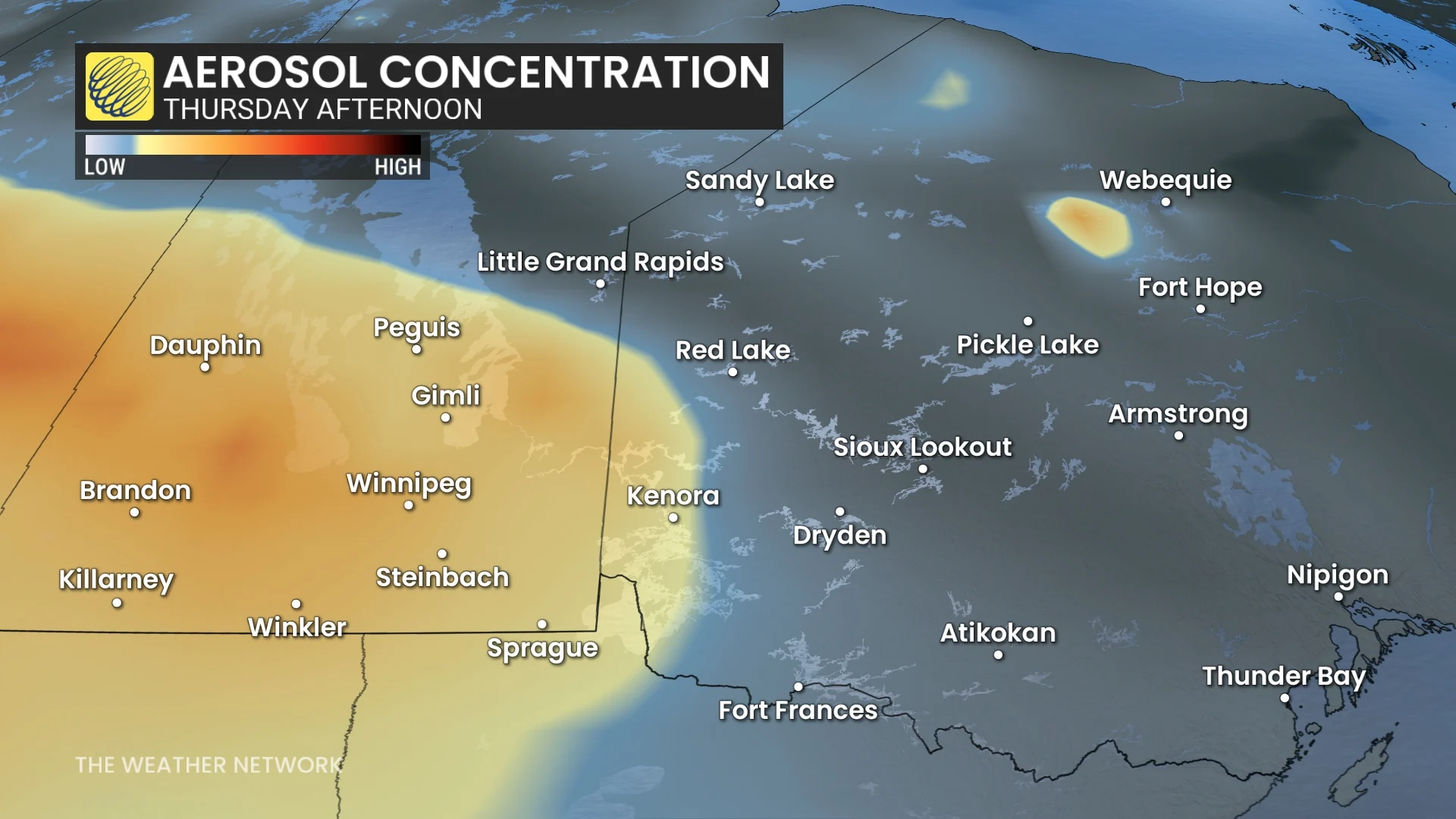 Manitoba:northwestern Ontario wildfire smoke Thursday afternoon