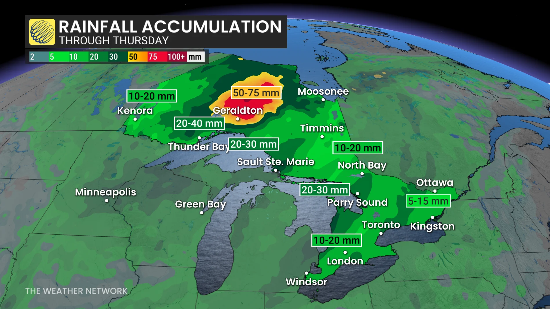 Ontario rainfall accumulation through Thursday