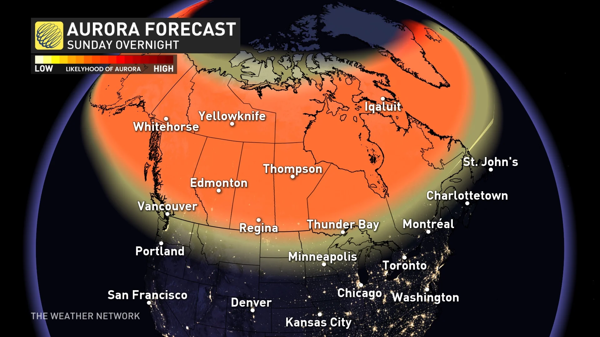 Aurora forecast Sunday overnight Canada