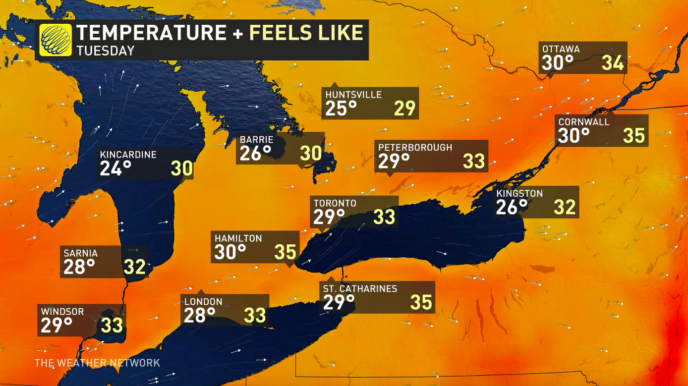 Tuesday heat Ontario