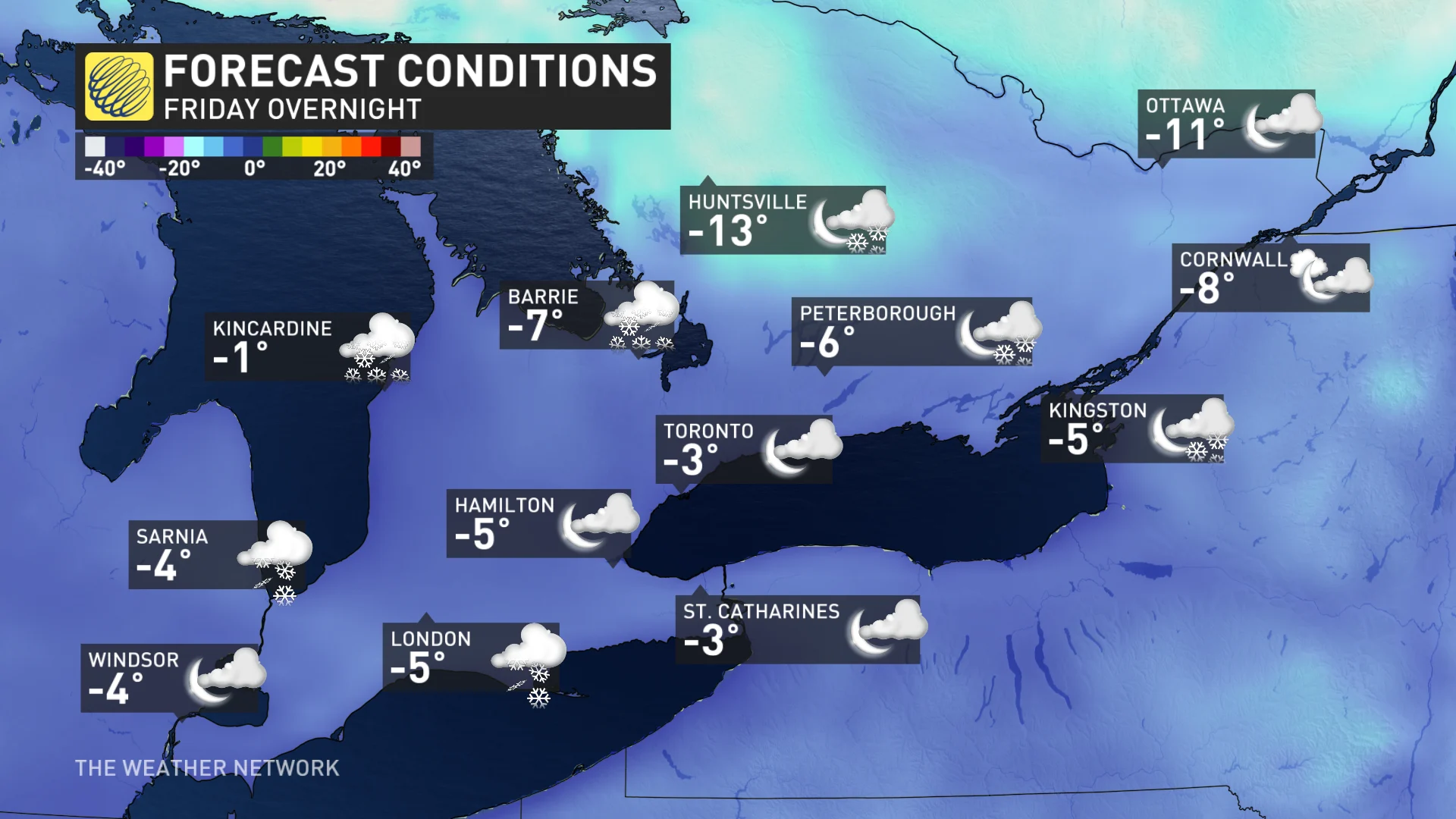 Baron - Ontario Friday overnight temperatures - Dec5