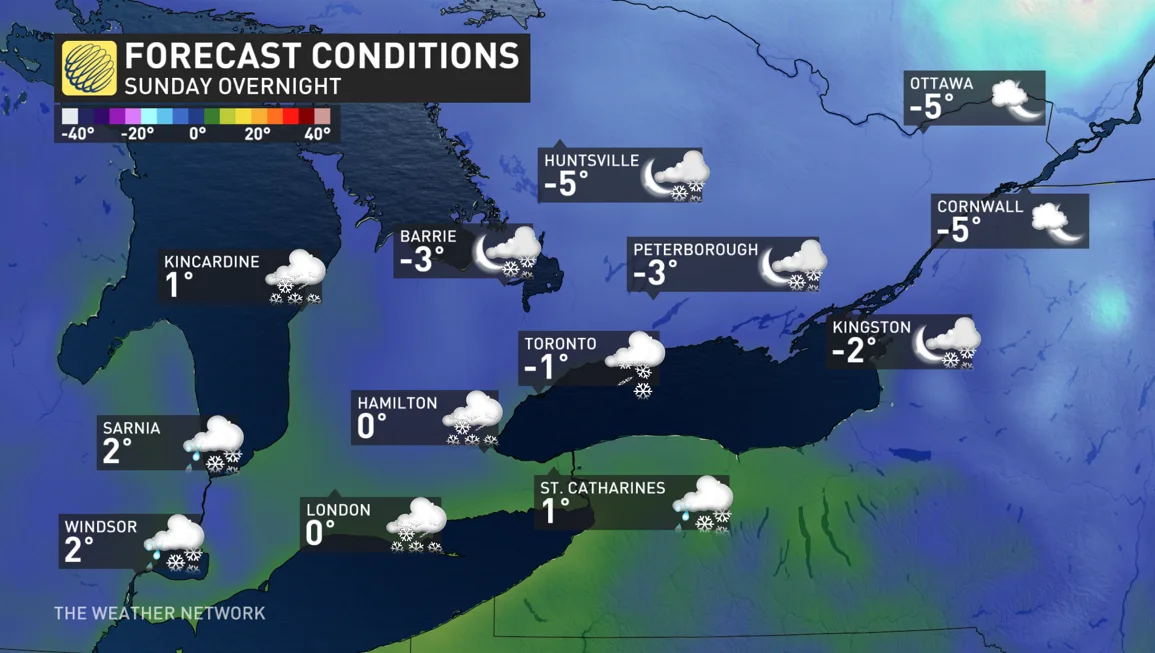 Baron - Sunday overnight temperatures southern Ontario - Mar19