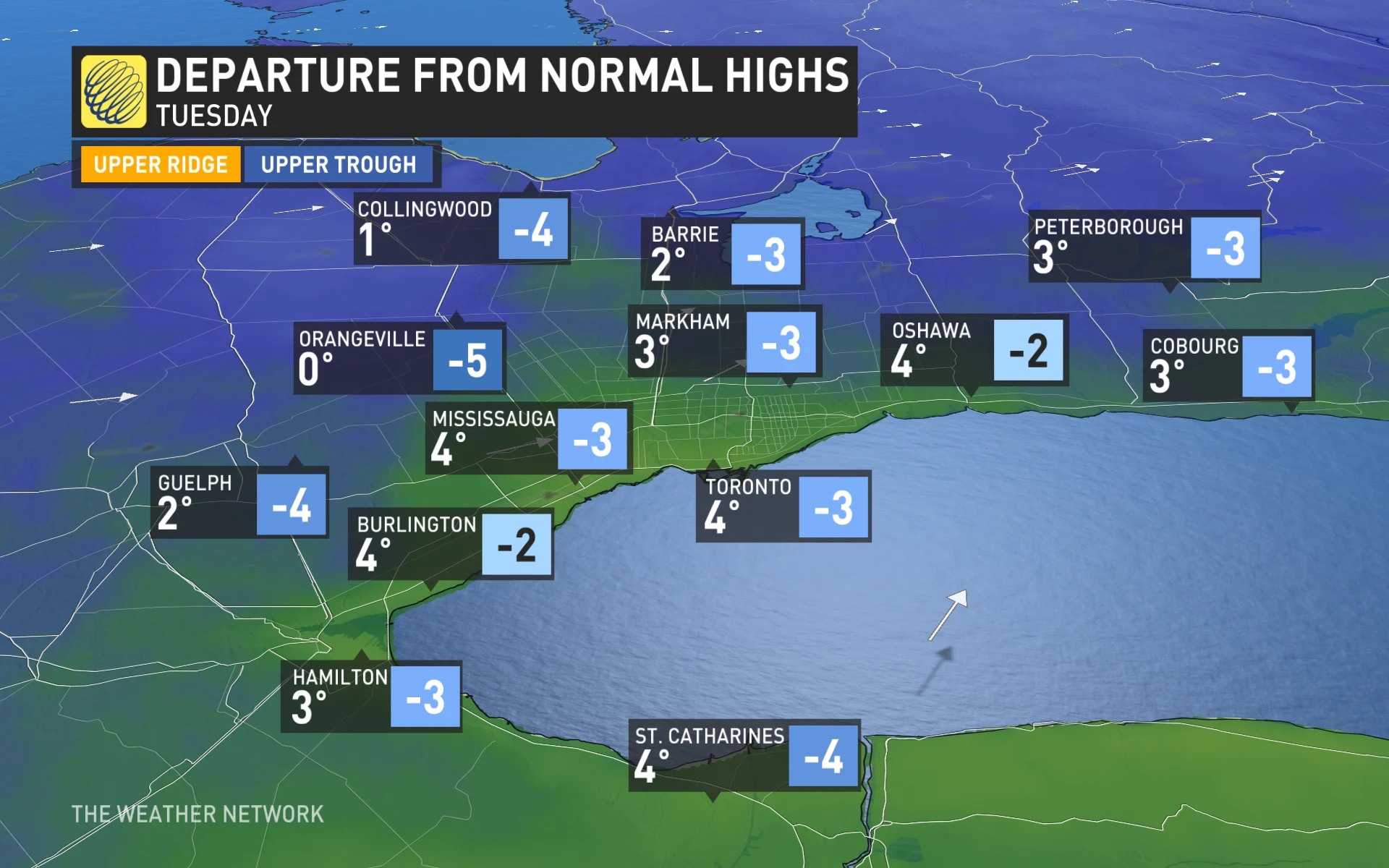 Baron - Ontario departure from normal highs Tuesday - Mar24