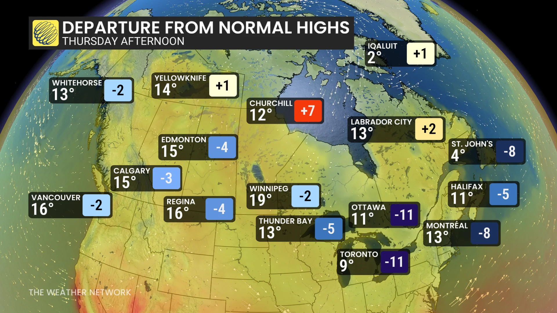 Thursday afternoon Canada temperatures