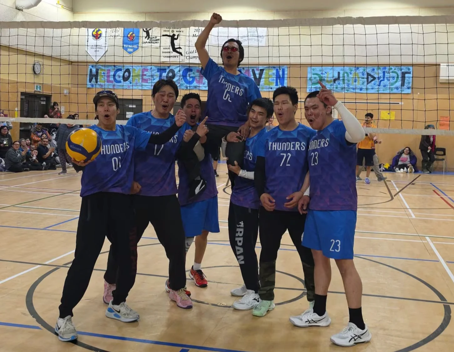 cbc: Peter Qayutinuak Jr. and his fellow teammates emerged victorious at a volleyball tournament in Gjoa Haven, Nunavut, on Apr. 19, 2026, after a harrowing ordeal where Qayutinuak ended up getting lost in blizzards for three days. (Submitted by Peter Qayutinuak Jr.)