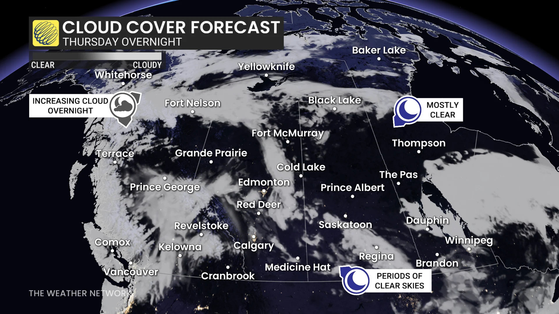 Western Canada cloud cover forecast Thursday night