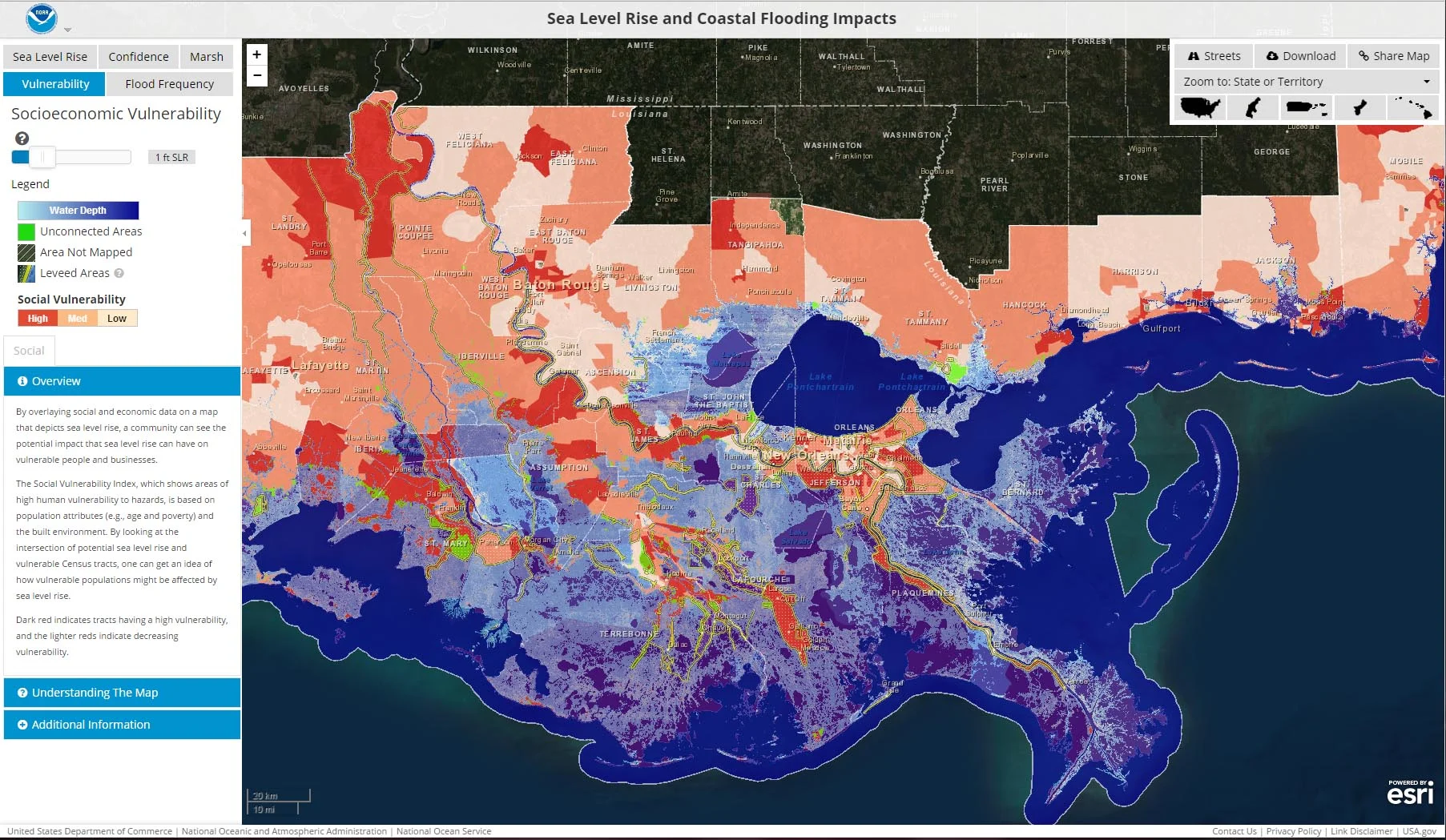 sea level rise New Orleans-NOAA