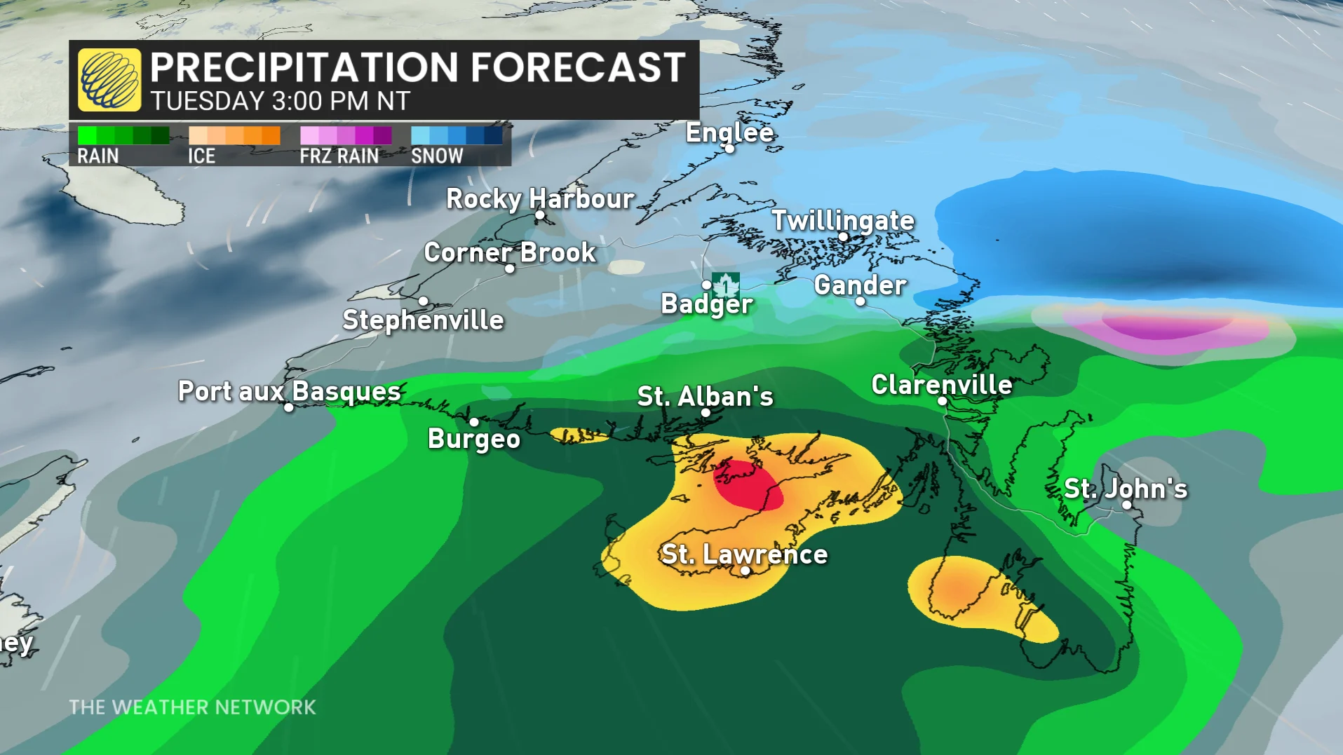 Baron - Newfoundland precipitation Tuesday 3 pm - Mar25