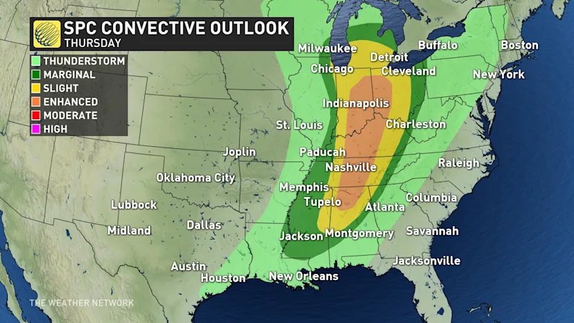 U.S.: From tornadoes to snow, severe risk shifts east - The Weather Network