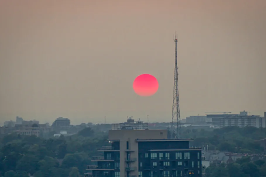 Sunset of the year on the way to southern Ontario thanks to wildfire smoke